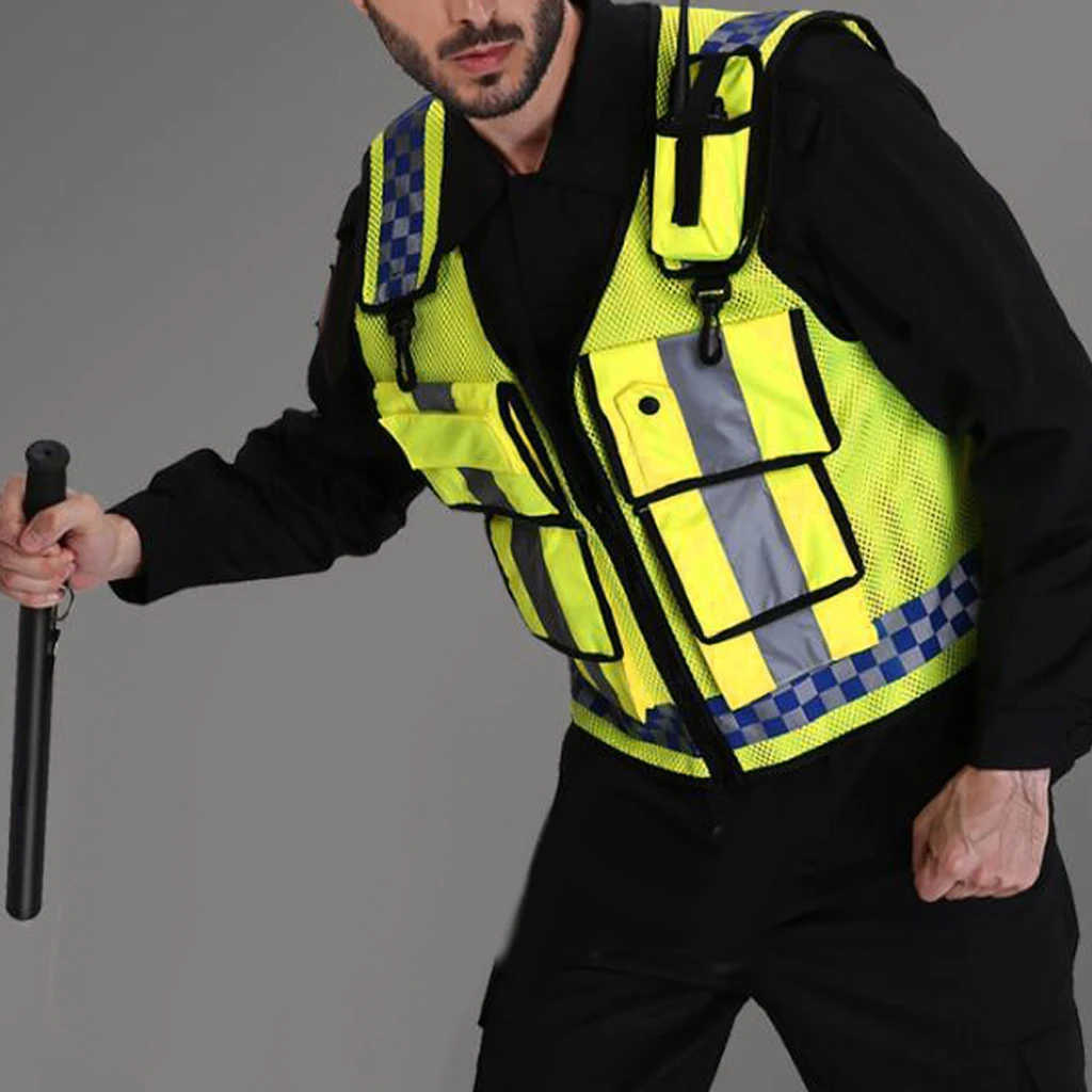 Reflective Safety Vest, Bright Neon Color with Reflective Strips - Zipper Front, Yellow