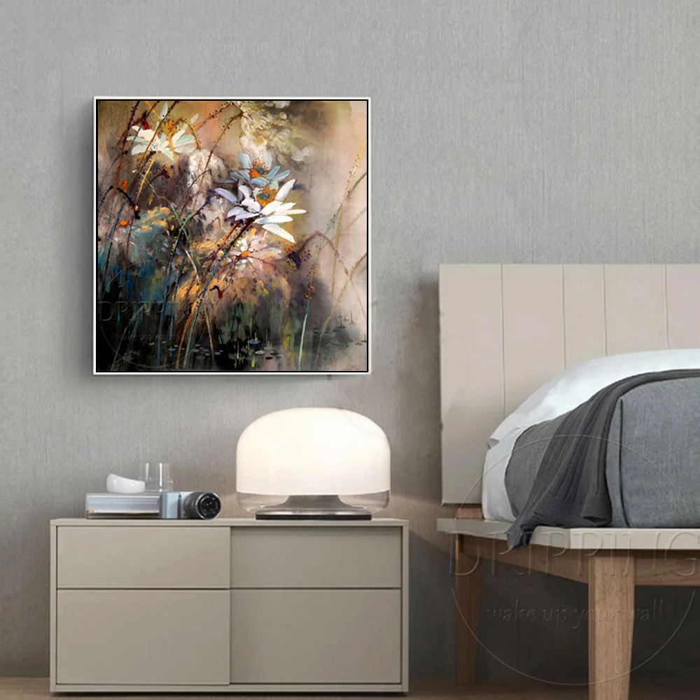 Hand-painted High Quality Abstract Wild Flower Oil Painting on Canvas Beauty Abstract White Flowers Oil Painting for Living Room