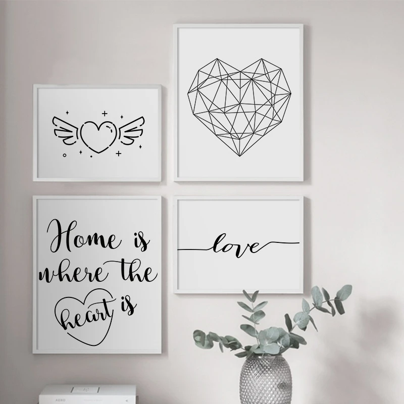 Peinture Sur Toile Noir Et Blanc Avec Citation D Amour Geometrique Affiches Et Imprimes Nordiques Images D Art Murales Pour Decor De Salon Aliexpress