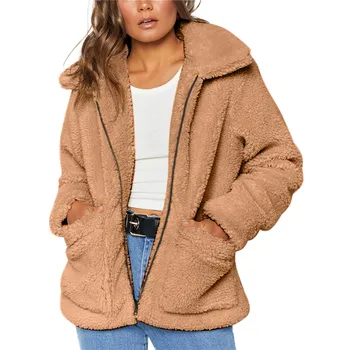 

Women Winter Coat Faux Fur 2020 Autumn Winter Thick Warm Soft Fleece Jacket Pocket Zipper Plus Size Casual Overcoat #Zer