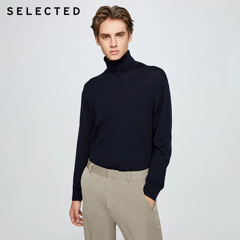 Turtleneck Sweater Knitted SELECTED Pullover Mens Wool T-420324015 100%Wool-Drop-Shoulder
