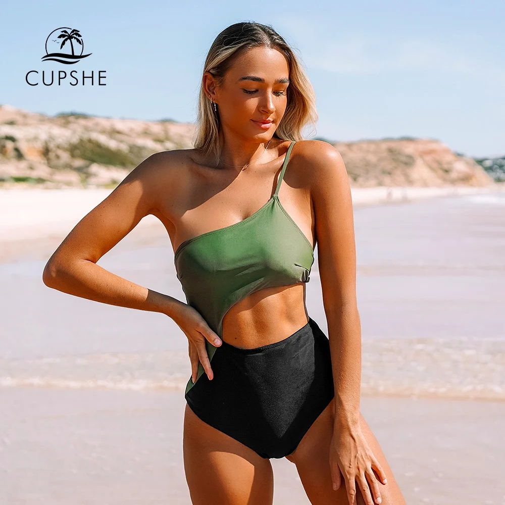 CUPSHE зеленый и черный цельный купальник с вырезами сексуальные чашечки