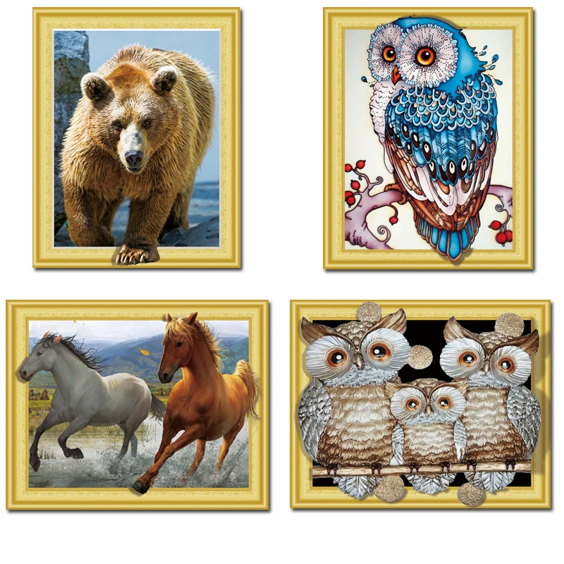 3D cubism visual effect bear owl Diamond Embroidery diy diamond Painting Cross Stitch kit Animal with printed frame Home Decor | Дом и сад