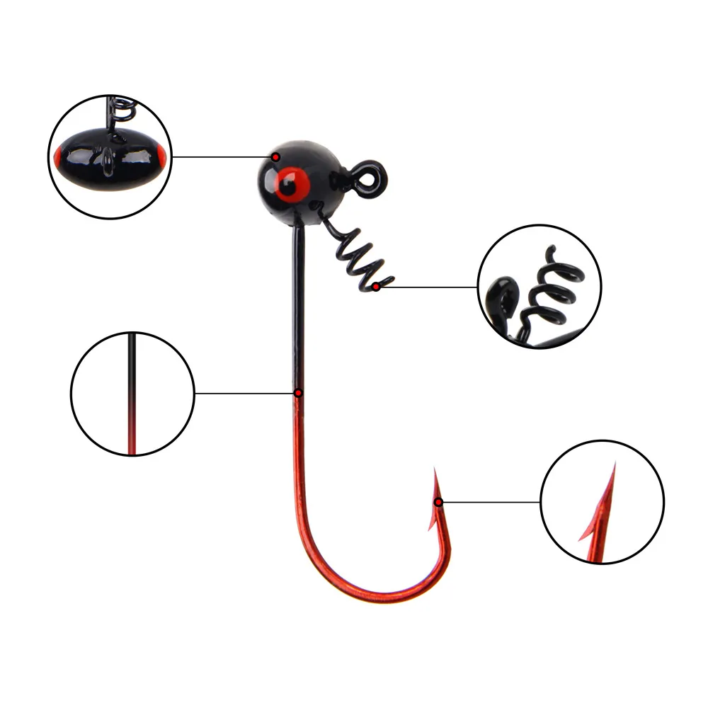 5 шт. приманка со свинцовым пластиковая приманка рыболовные крючки 1/16 унций 1/8OZ 1/4OZ с приманкой Весна стопорный винт Крючки крючковый лов Привести Рыболовный крючок