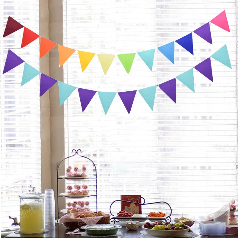 New Big 4M 12 Flags Sky Blue Purple Flags Banners Garland Wall Hanging Bunting Pennant Baby Shower Birthday Party Decoration