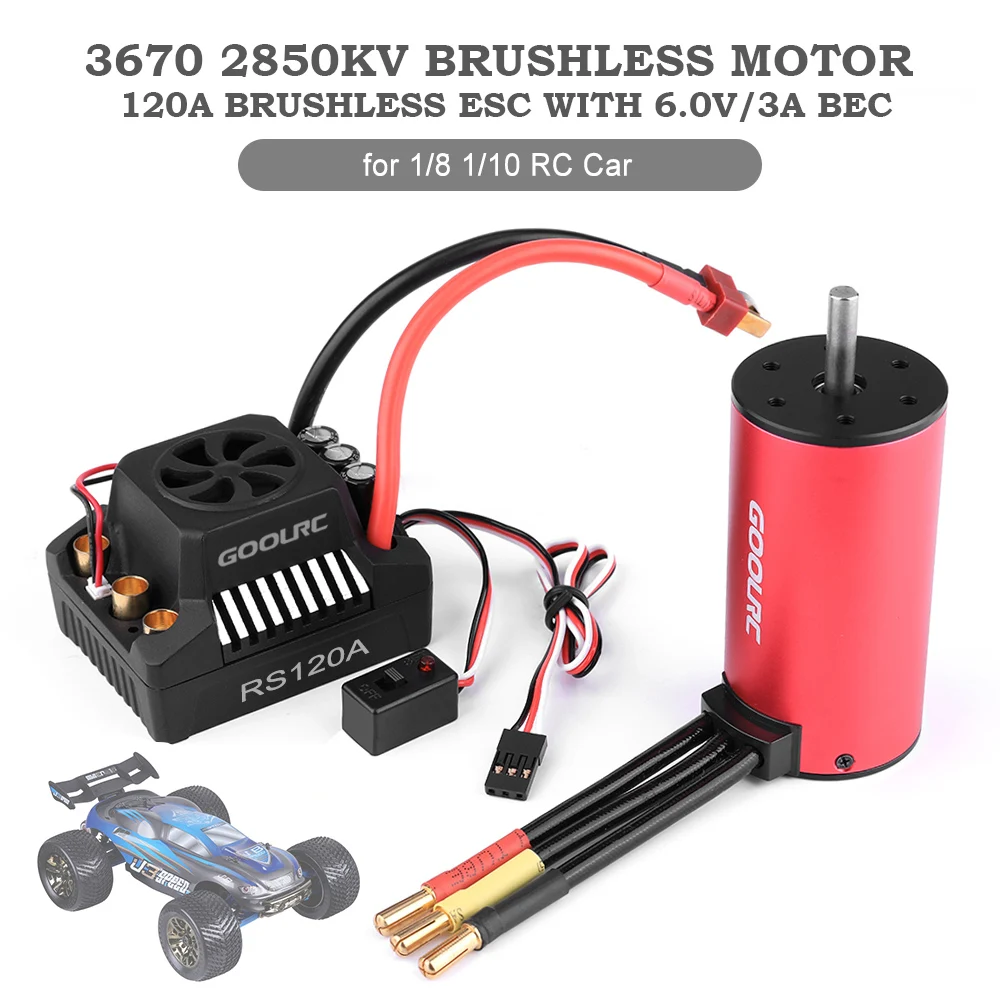 

GoolRC 3670 2850KV Brushless Motor and 120A Brushless Splash-Proof Electronic Speed Controller ESC for 1/8 1/10 RC Car