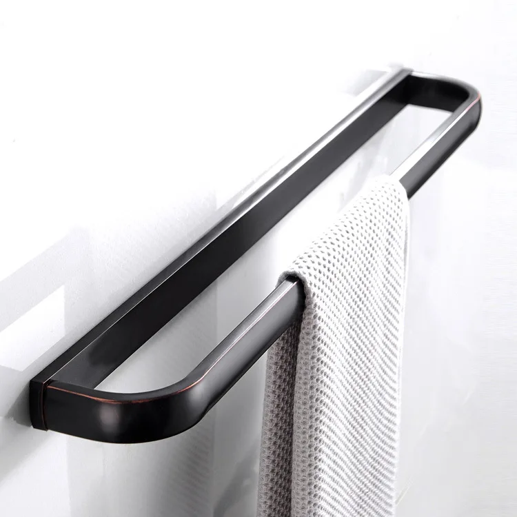 

New Style Bathroom Hardware Bathroom Pendant Simple Black And White with Pattern Antique Color Toilet Brass Single-rod Towel Rac