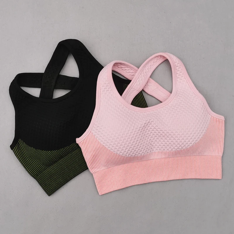 2020 New Seamless Yoga Bra Tops Cross Back Sports Bra High Impact Sport