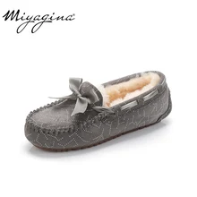 MIYAGINA Natural Fur Genuine Leather Women Flat Shoes New Fashion Women Moccasins Casual Loafers Plus Size Winter shoes