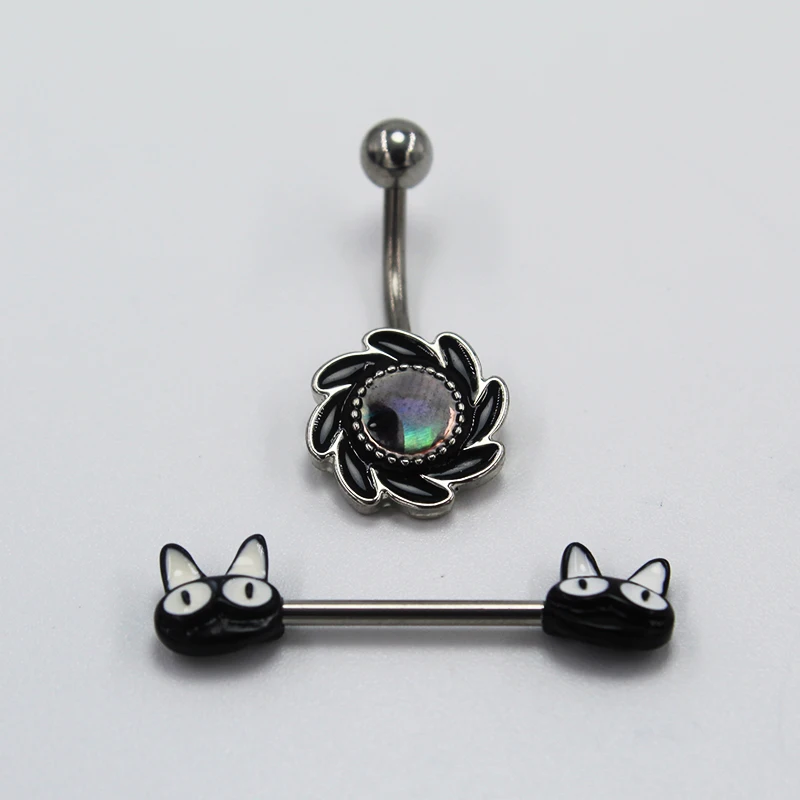 Набор из 2 предметов Черный пирсинг ювелирное изделие для тела Подсолнух пупка