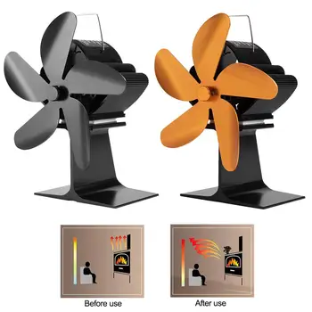 

Effecient 5 Blades Heat Powered Stove Fan Log Wood Burner Ecofan Quiet Black Home Mini Fireplace Fan Efficient Heat Distribution