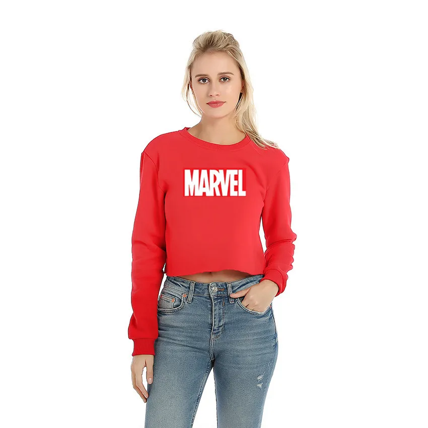 Red Осень, Брендовые женские свитшоты высокого качества с принтом MARVEL, модные толстовки с капюшоном, Женский пуловер с круглым вырезом, кроп-топы - Цвет: Red