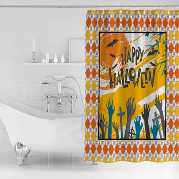 

Happy Halloween Bat Ghost Hand Zombie Hand Shower Curtains Waterproof Polyester Fabric Bathroom Shower Curtain &12 Hooks