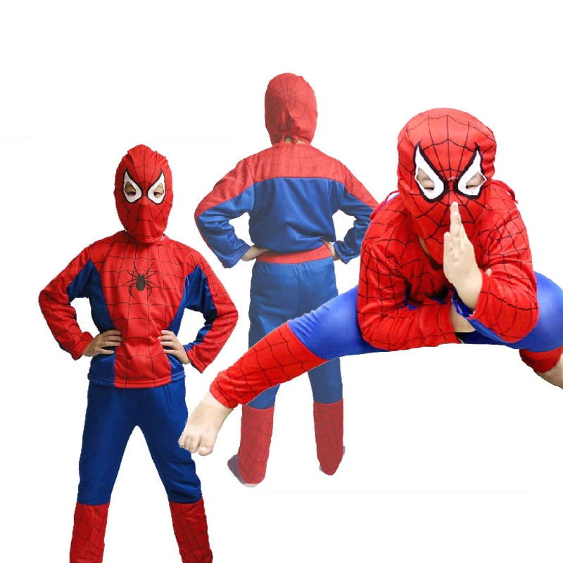 Красный маскарадный костюм Человека-паука для детей; комплекты одежды; костюм Человека-паука; детский маскарадный костюм на Хэллоуин с длинными рукавами