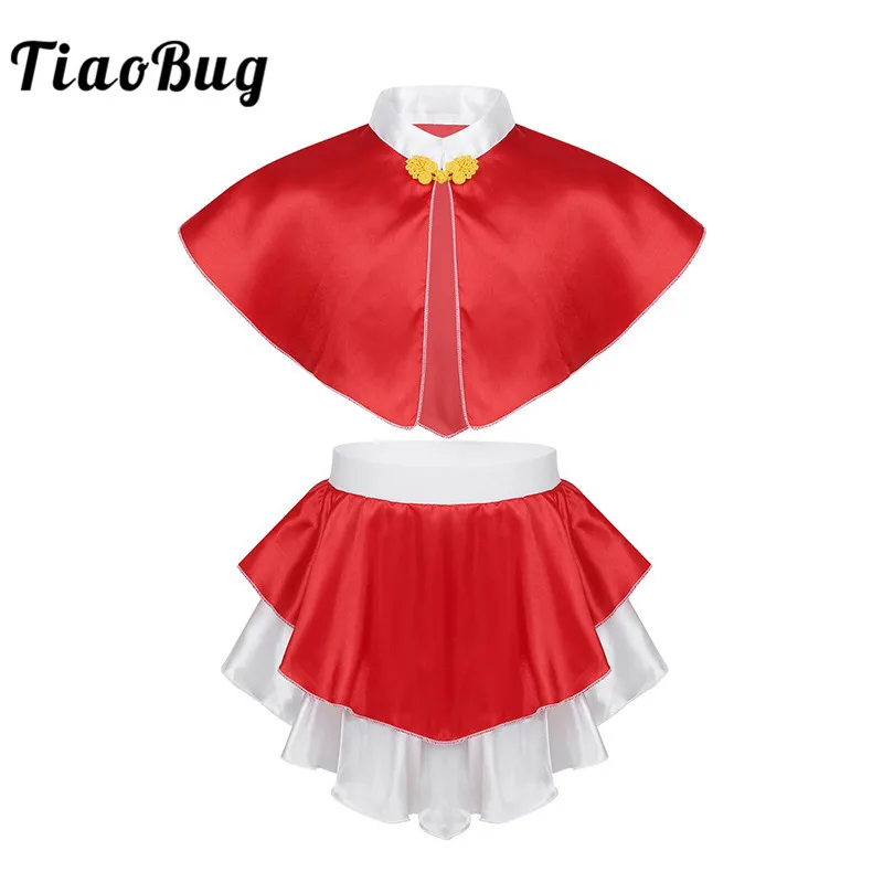 TiaoBug/Детский костюм Санта-Клауса для девочек красный атласный плащ с юбкой