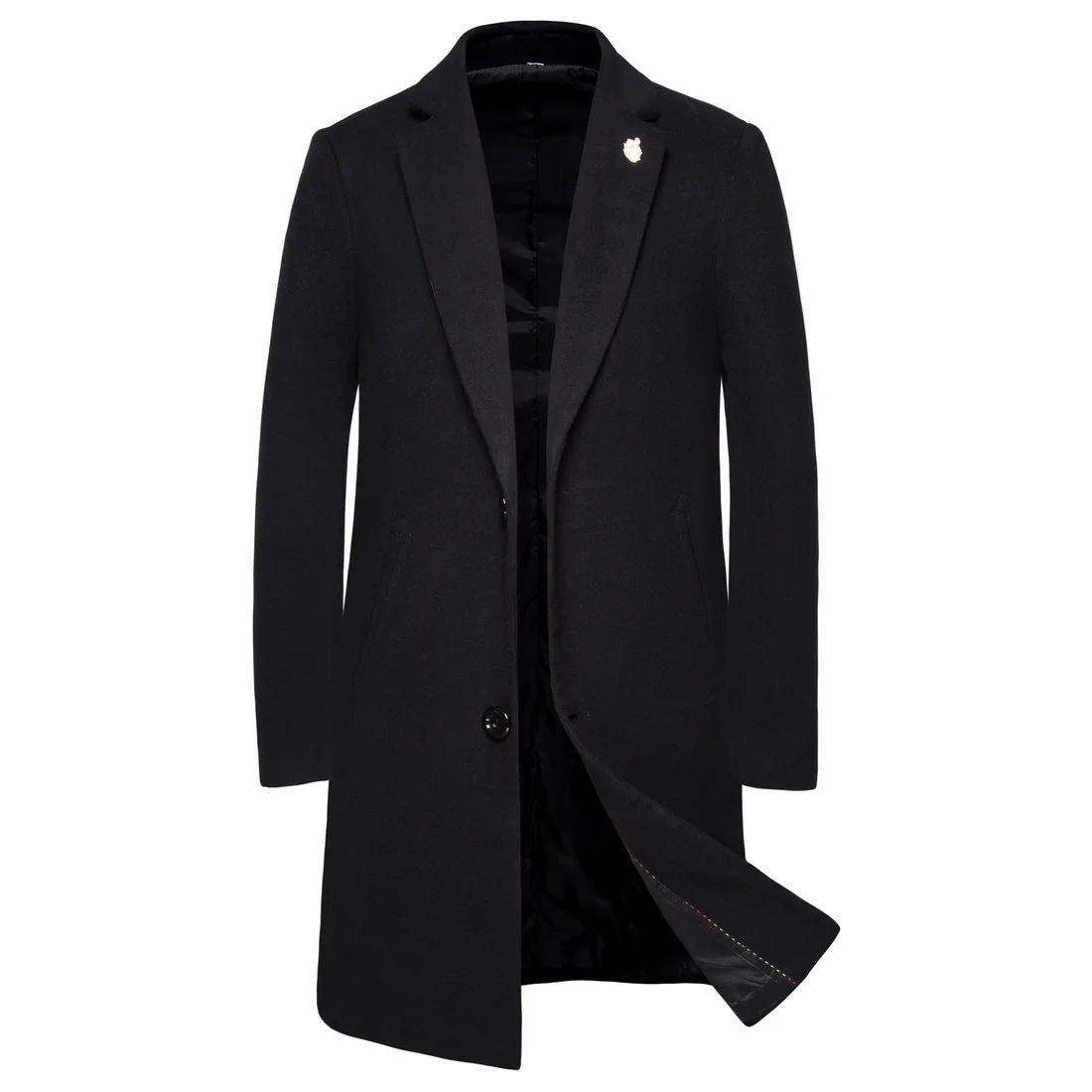 

Autumn & Winter Woolen Jacket Men Slim Fit Mid-length Solid Color Simple Woolen Coat Yf03