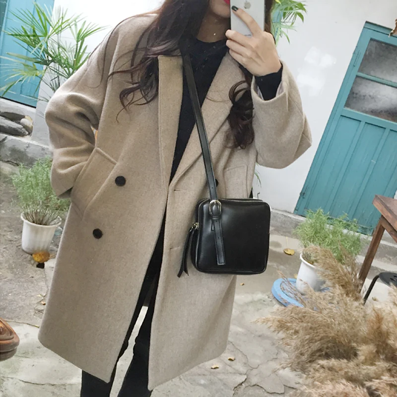 

2019 New Hot Thick Wool Blend Coat Women Long Sleeve Turn-down Collar Outwear Jacket Casual Autumn Winter Elegant Overcoat