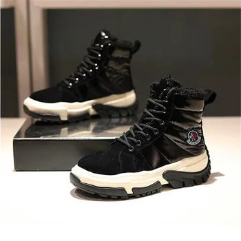 

Nylon Black Padded Snow Boots Winter Skiing Shoes Women Height Increasing Platform Casual Warm Shoes Fur Boots