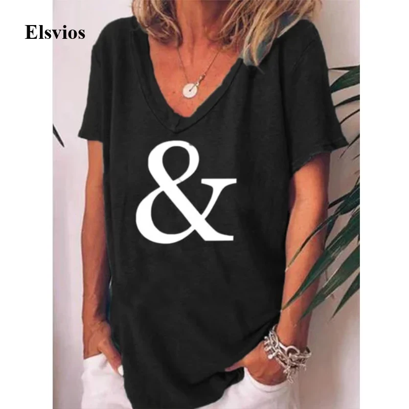 

2020 Plus Size Women Letter Print Shirt Blouse Casual Summer Short Sleeve Loose Shirts Ladies Sexy V Neck Tops Blusa Streetwear