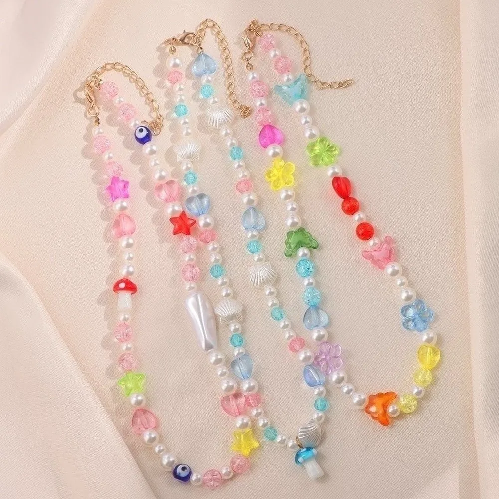 Younar Y2K Daisy Beads Necklace Rainbow Floral Pearl Glass Beaded Choker -  Walmart.com