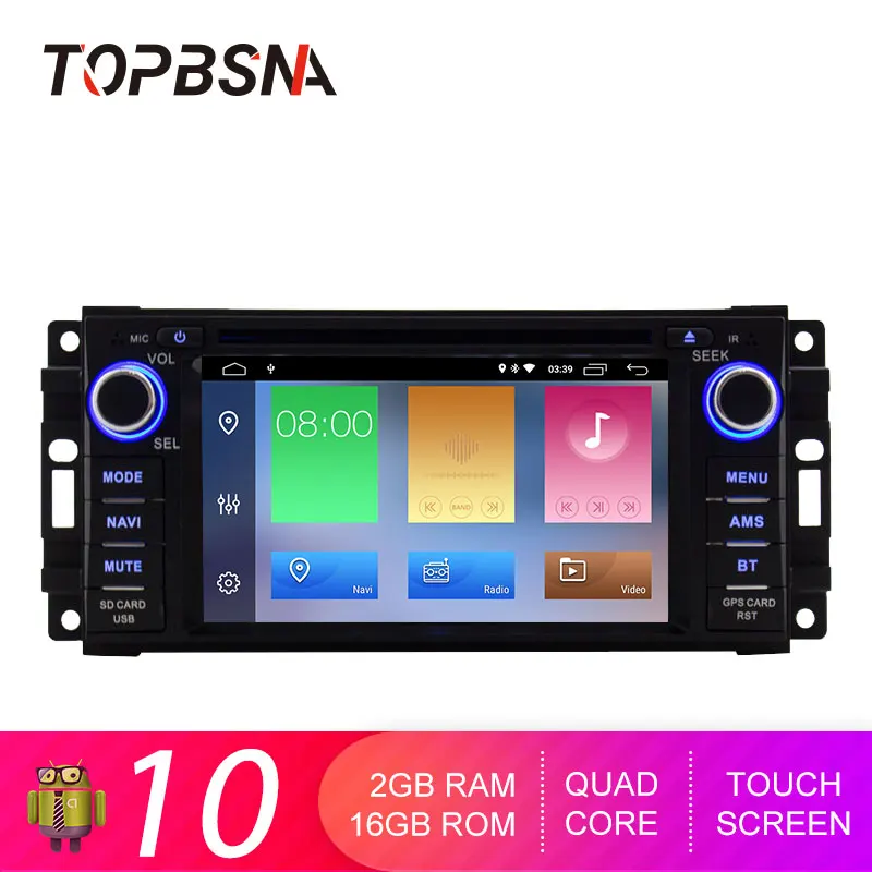 TOPBSNA автомобильный DVD-плеер Android 10 для JEEP Wrangler Compass Grand Cherokee Commander Dodge GPS Navi 1 Din