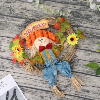 

Scarecrow Wreath Hanging Scarecrow Ornament Scarecrow Garland Halloween Thanksgiving Decor Autumn Fall Harvest Decoration for Pa