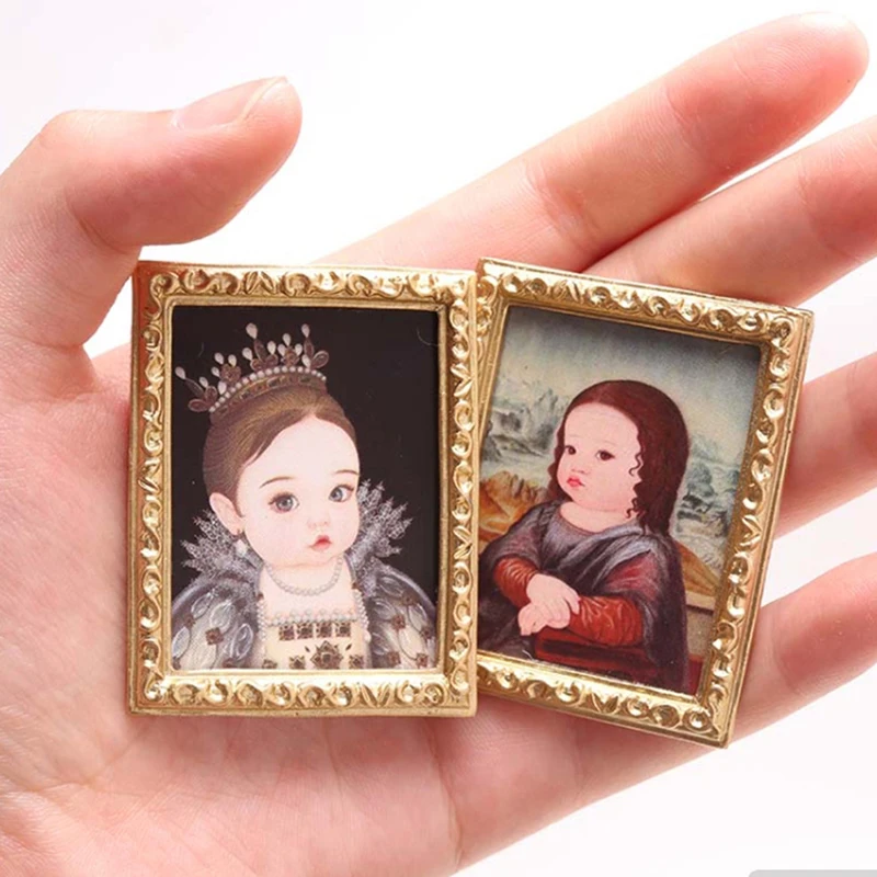 

Mini Dollhouse Miniature 1:12 Photo Frame Antique Manny Doll DIY Oil Painting House Accessories Frame Decorative