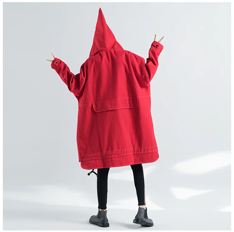 High Quitly Trench Coat For Women Plus Size Women's Long Windbreaker Spring Autumn Female Loose Red Color Hooded Coat E728