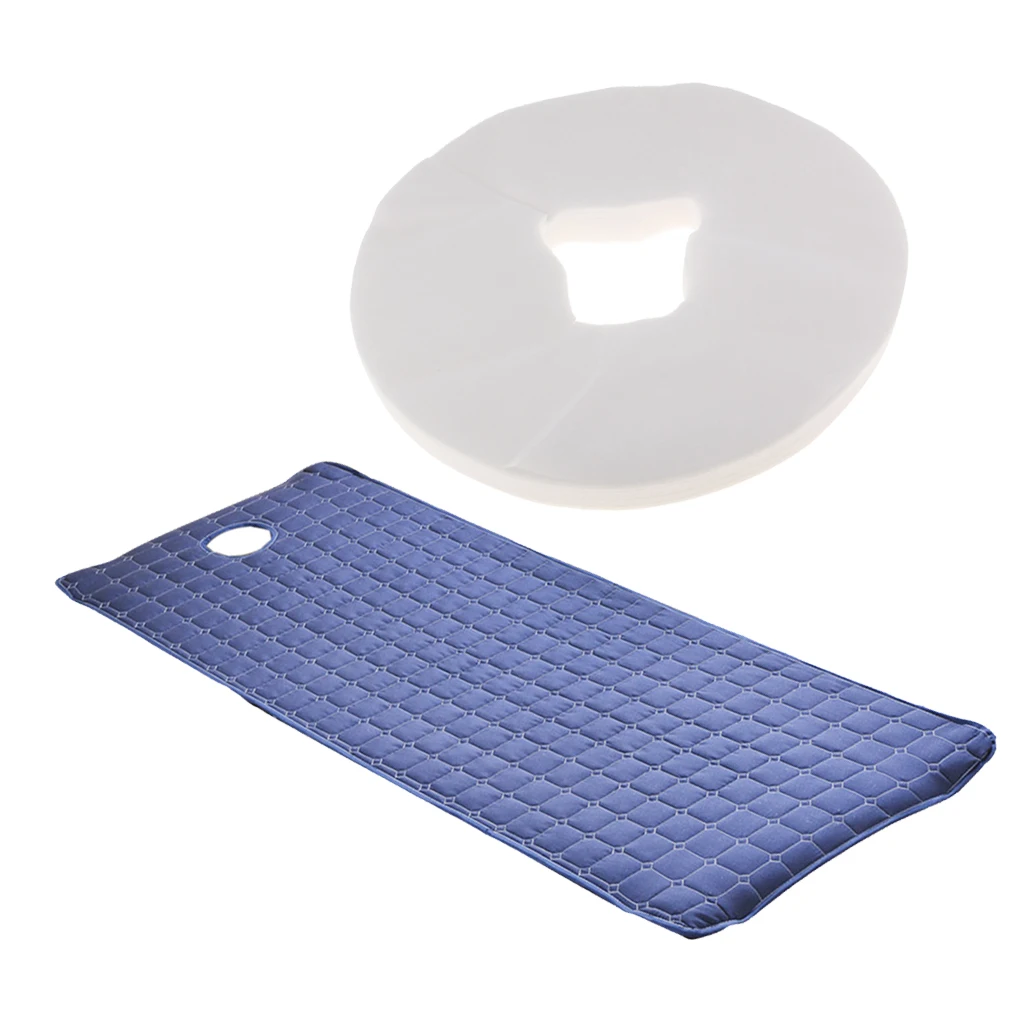 Professional Massage Table Couch Bed Sheet Pad 190x70cm with 100pcs Face Down Cushion Cover Blue/White