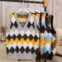 Женский Осенний весенний Повседневный свитер без рукавов жилет с v-образным вырезом в стиле ретро Свободный жилет