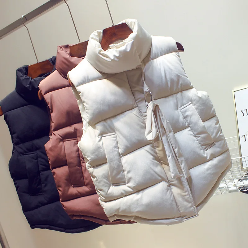 

2019 New Style down Jacket Cotton-padded Clothes WOMEN'S Waistcoat Stand Collar Jacket Students Fashion Short Waistcoat Cotton-p