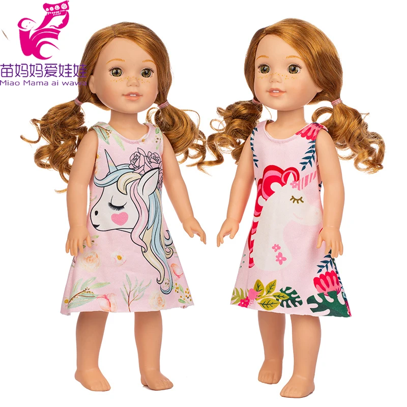 Платье с единорогом для 14,5 Дюймов, кукла Wellie Wishers Camille Ashlyn Kendall Emerson, одежда 38 см, 40 см, кукла Шэрон, платье, подарок для девочки