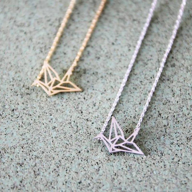 

Collarbone Origami Necklaces Pendant Silver Crane Necklace Women Stainless Steel Collare Bijoux Fashion Jewelry 2019