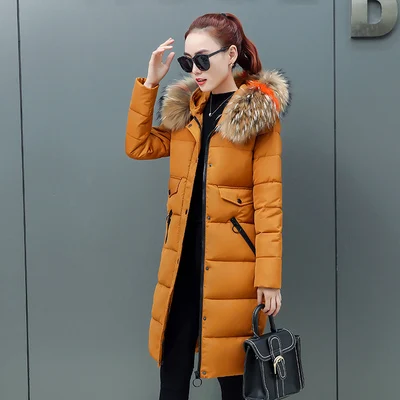 Зимняя куртка женская Корейская Повседневная теплая пуховая хлопковая куртка Модные Женские ветрозащитные длинные толстые парки с капюшоном и меховым воротником F1110 - Цвет: caramel colour  02