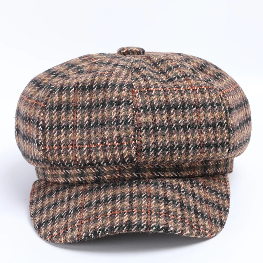 Winter Women Beret Caps Plaid Vintage Visor Hat Autumn Women Casual Breathable Beret Flat Cap Comfort Beret Female 3 Color