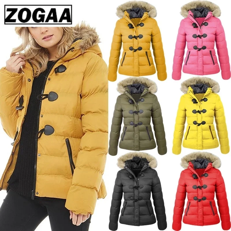 

ZOGAA 2019 Winter Women Jacket Snow Coat Female Casual Fur Collar Horn Buckle Slim Oversize Women's Jacket Overcoat Warm Parkas