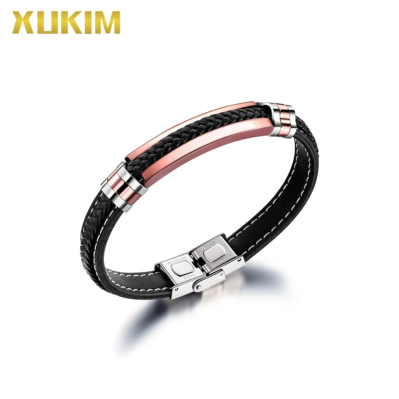 

OBL1358 Xukim Jewelry Fashionable Stainless Steel Bicycle Chain Personality Domain-Style Leather Rope Bracelet
