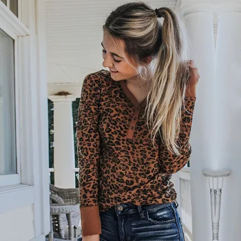 

2019 Women Sweater Pullover V Neck Slim Ladies Sweater Half Breasted Casual Leopard Knitted Outwear Autumn Jumper Streetwear