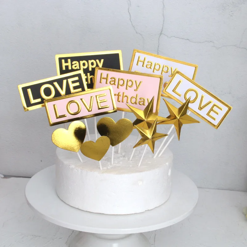 Cakelove 4 шт. 12 цветов черный розовый Золотой Звезда Сердце зеркало "с днем рождения" торт Топпер десерт украшения для День рождения Любовь