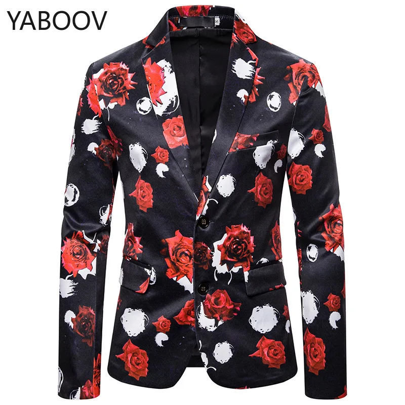 Men Blazers Homme Luxury 3D Rose Floral Printed Suit Jacket Blazer ...