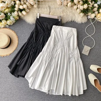 

2020 New Fashion Autumn Irregular Pleated Skirt Women skirts white Solid Vintage Loose Casual Korean Faldas Mujer Moda Tide