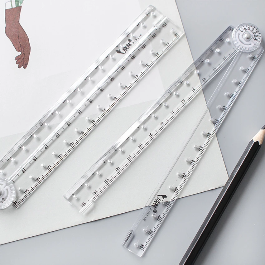 15-30cm Acrylic Transparent Folding Ruler Students Stationery Drawing Measuring Tools Straight Rulers With Small Protractor HOT