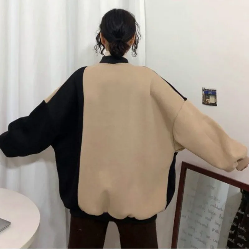Женские толстовки в стиле пэчворк размера плюс, 2XL, теплые, Boyfriend, унисекс, для пар, уличная одежда, подходят ко всему, повседневная женская верхняя одежда, утолщенная зимняя