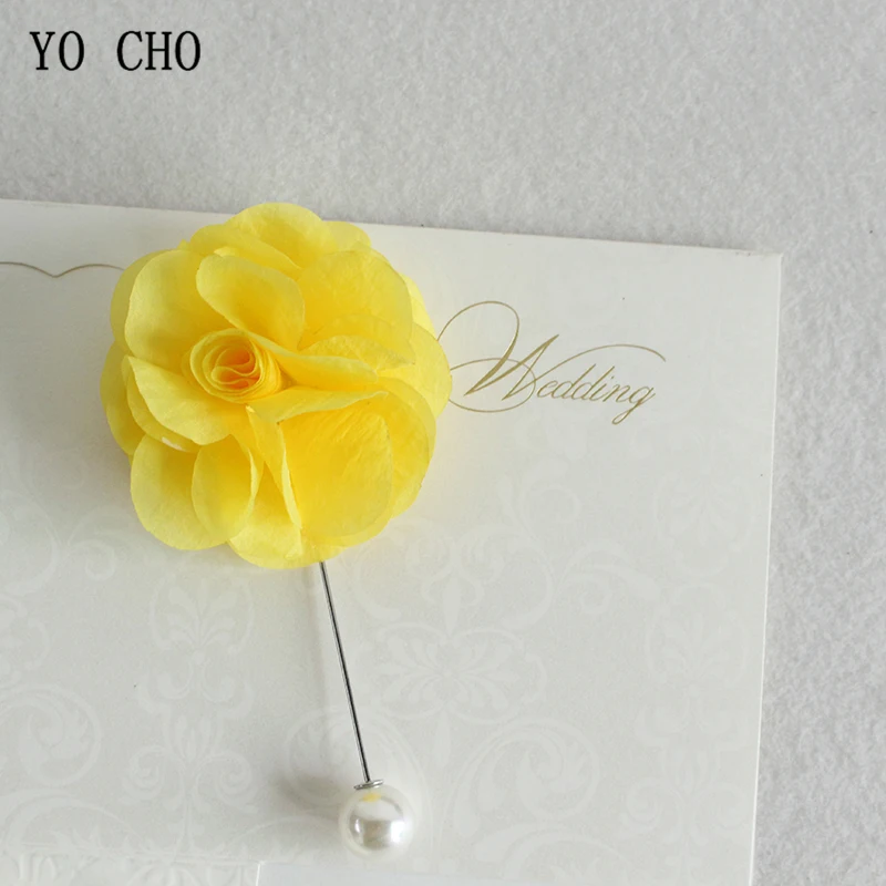 

YO CHO Women Decor Brooches Wedding Corsage Pin Flowers White Pink Groom Boutonniere Men Wedding Marriage Fabric Flower Corsages