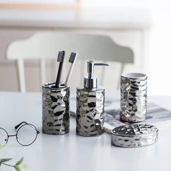 

European-Style Ceramic Bathroom Set Silver-Plated Wash Set Bathroom Supplies Ornaments Wash Cup Toothbrush Cup Bathroom Cover