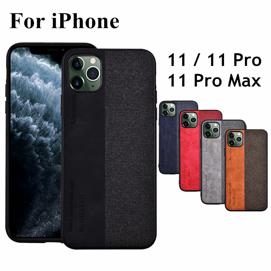 

For iPhone 11 case for iPhone 11 Pro max Luxury leather + fabric shockproof silicone coque capas for iPhone11 2019 back case