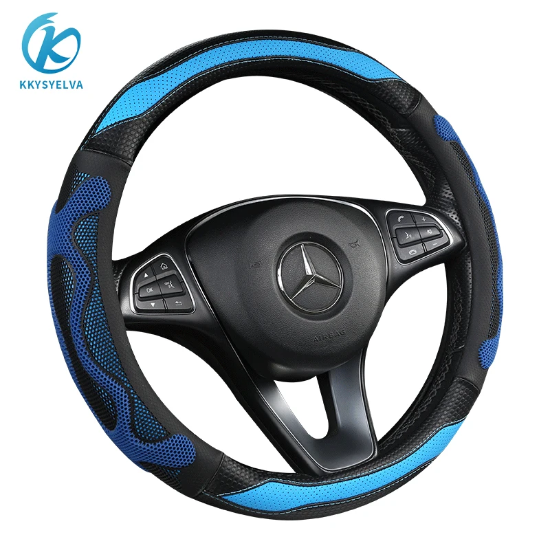 

KKYSYELVA D O Luxury Car Steering Wheel Cover Non-slip Soft Leather Fibre Universal M Size Fit Standard Steering Wheel 37-38cm