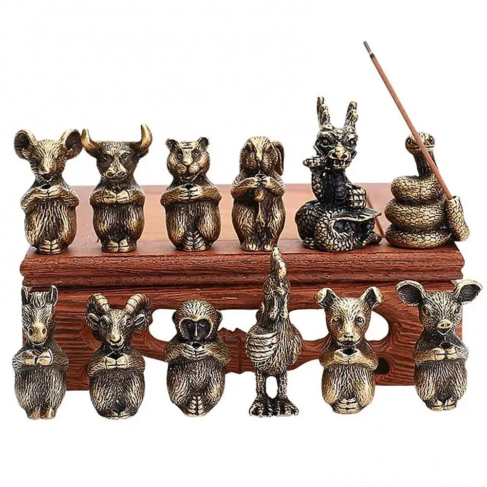 Mini Brass Chinese Zodiac Animal Statue Decoration Ornament Sculpture Desk Decor 