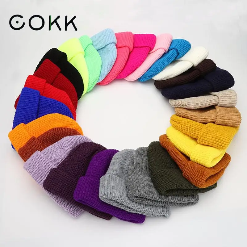 Hats For Women Black Beanie Knitted Hat Winter Men's Hats Women Beanies For Ladies Skullcap Solid Cap Retro Brimless Baggy 1