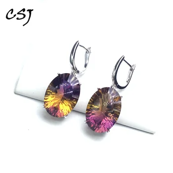 

CSJ Ametrine quartz gemstone noble elegant Earring Sterling 925 Silver Big Stone Ov13*18mm 25Ct Fine Jewelry For Women Lady Gift
